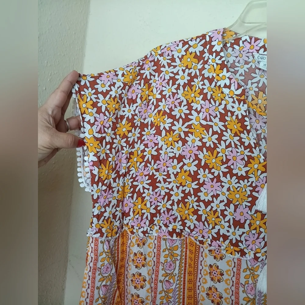 Cato Floral and Striped Blouse - Orange and Pink - Picture 3 of 7